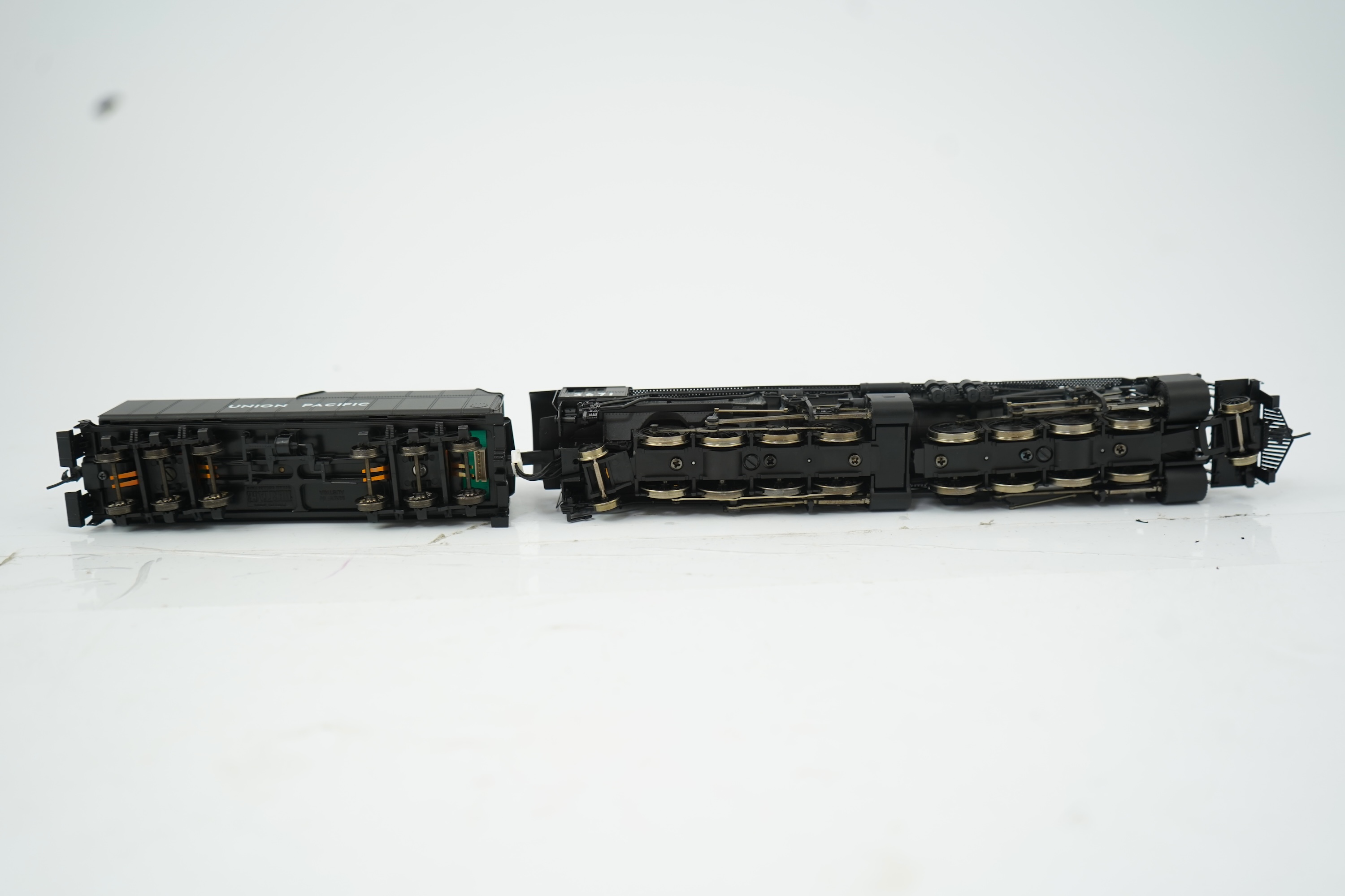 Two boxed HO gauge Proto 2000 Heritage Union Pacific locomotives; (23342) model of 3671, 2-8-8-2 tender locomotive, and (23343) model of 3673, 2-8-8-2 tender locomotive, both powered for two rail operation.